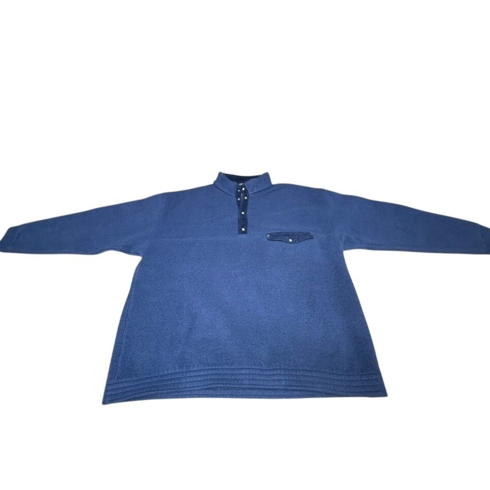 NEW MAN VTG Blue Fleece Pullover Snap Neck Ski‎ Graphic Sweatshirt Men SZ 5(L?)